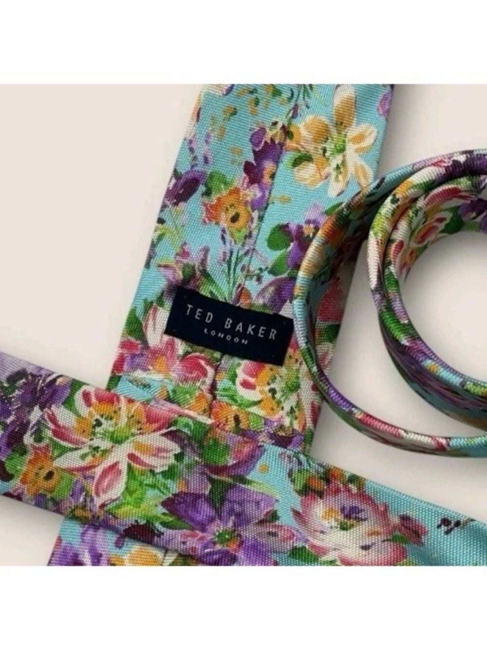 TED BAKER Silk Tie USA XL Blue Purple Green Floral W:2.7" EUC - Picture 2 of 5